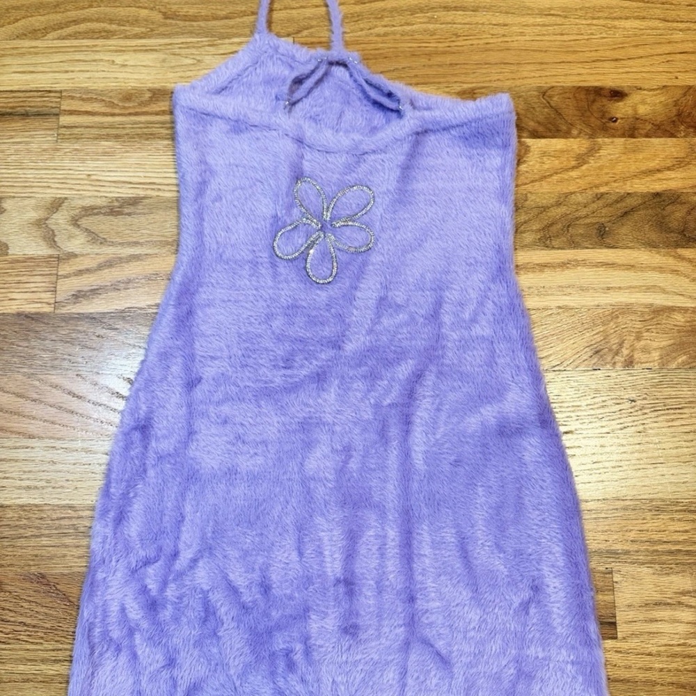 For Love & Lemons Finley Fuzzy Mini Dress Rhinestones Lavender Size Small - Picture 16 of 16